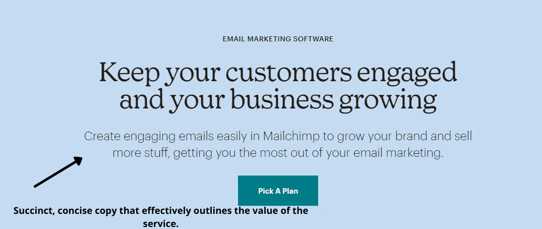 mailchimp landing page design well written copy